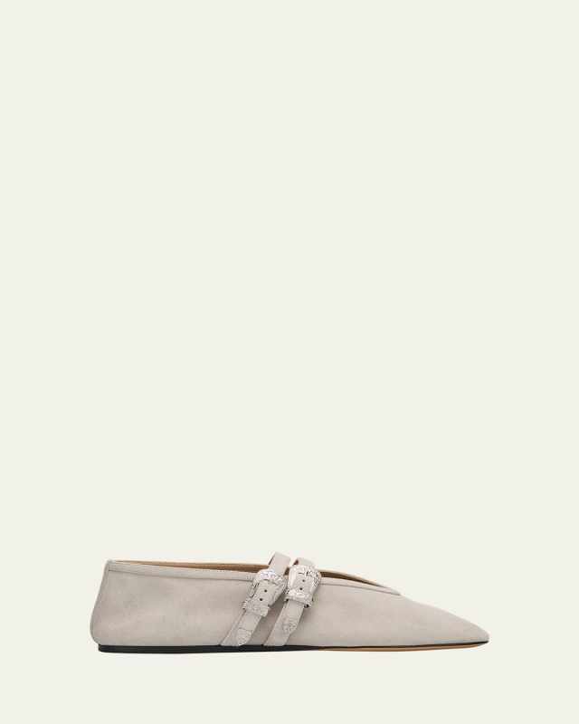 Claudia Suede Western-Buckle Ballerina Flats